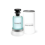 Louis Vuitton Imagination fragrance bottle elegantly displayed, promoting luxury perfume and exclusive scent.