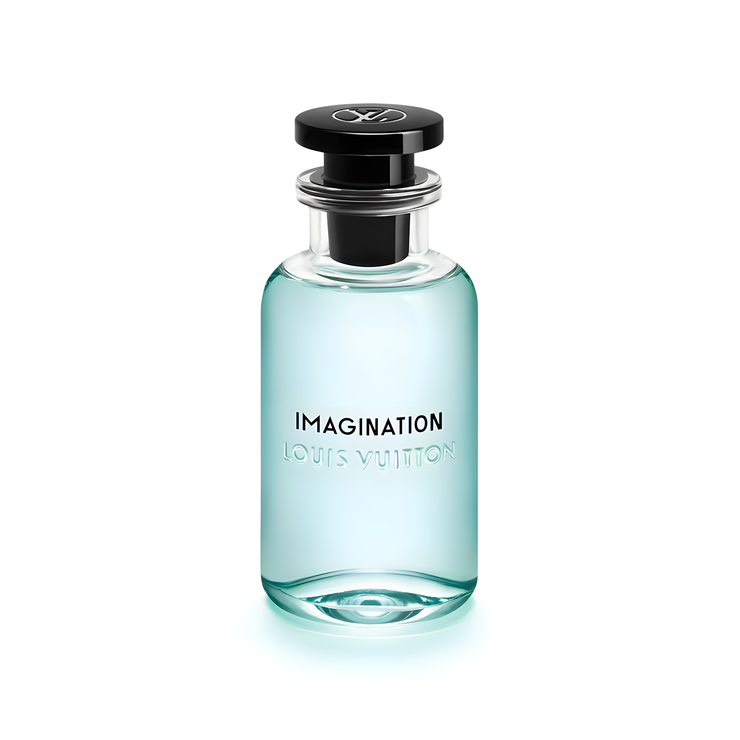 Louis Vuitton Imagination fragrance bottle elegantly displayed, promoting luxury perfume and exclusive scent.