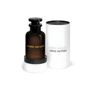 Louis Vuitton Ombre Nomade perfume bottle with luxurious oud fragrance, premium branding and elegant design showcased.